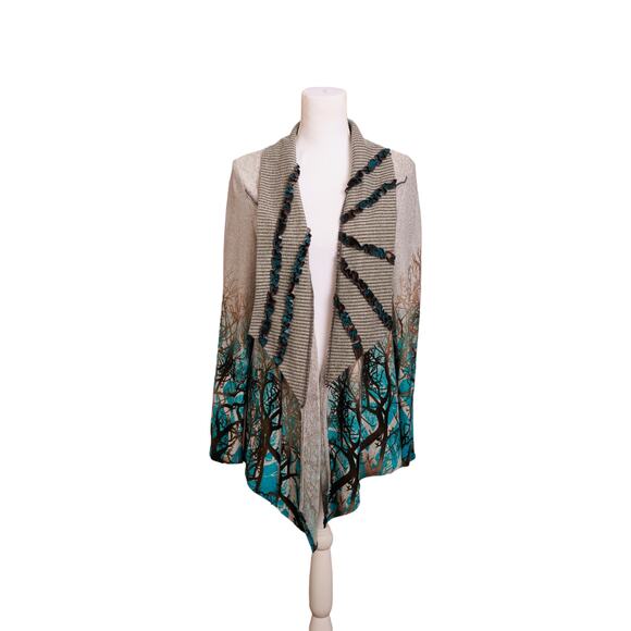 Dor Dor‎ Couture women's sweater cardigan Ruffles large grey green - Picture 1 of 7